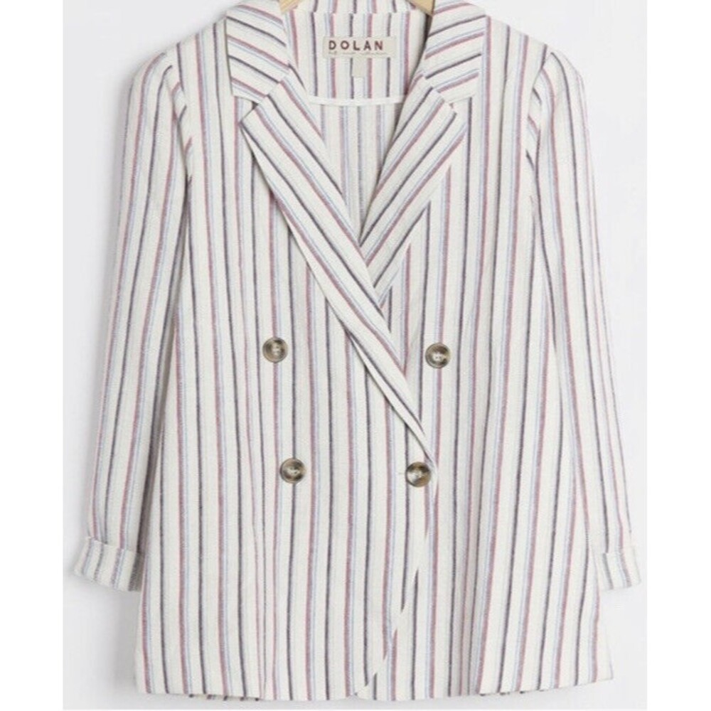 Anthropologie Dolan Double-Breasted Linen blend Stripes Blazer Pink Size Small